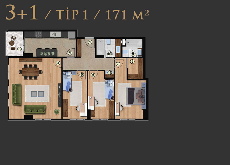 3+1 Daire Tip 1